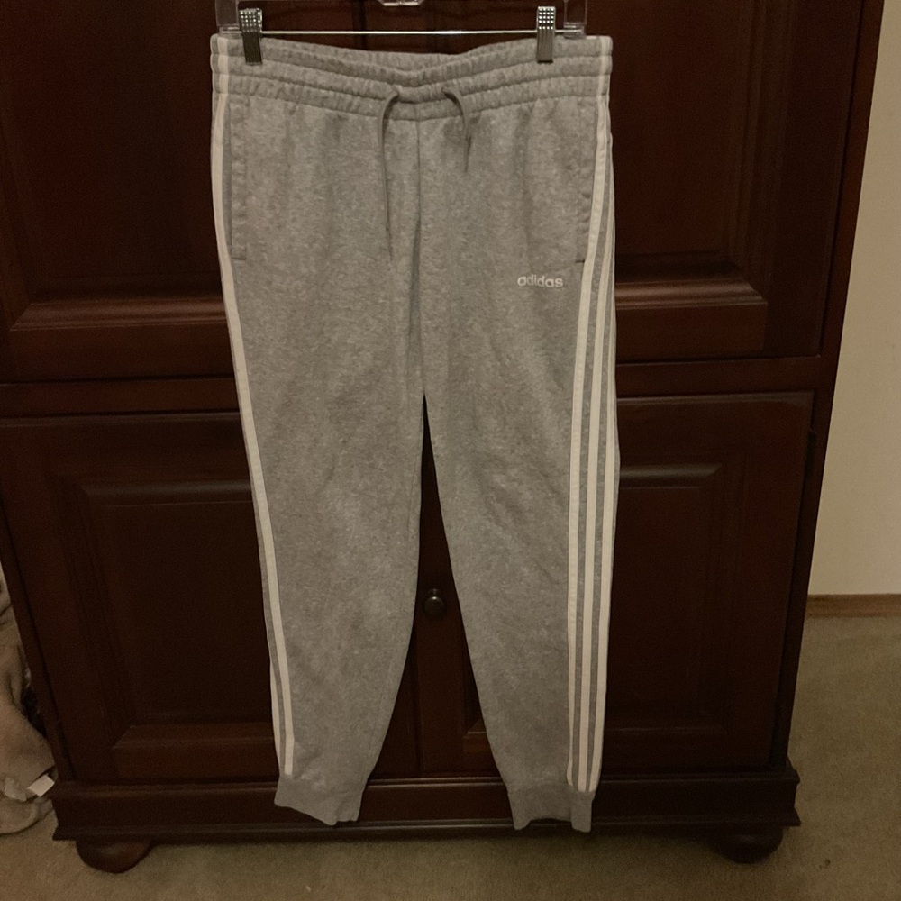 Adidas Gray Joggers with White Stripes